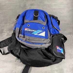 Vintage‎ Team Suzuki Backpack Mens OS Blue Black Racing Moto Gear Utility Bag